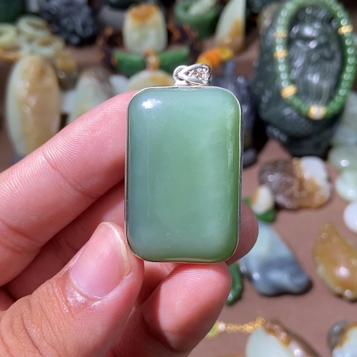 和田玉银S925镶嵌挂件