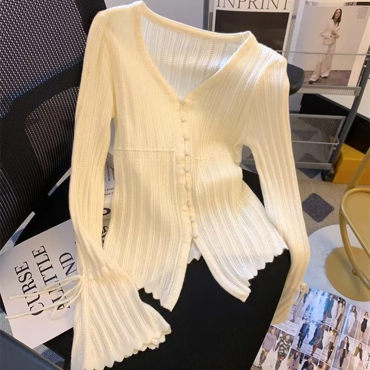 A01-A50轻薄小衫短款显瘦气质洋气夏季薄款长袖韩版设计感时尚