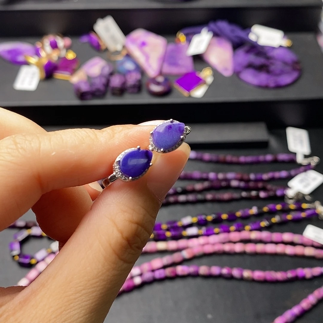 银S925镶嵌苏纪石（舒俱来）耳扣