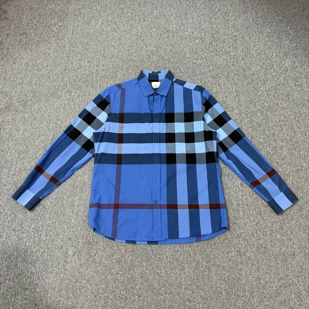 99新 BURBERRY/博柏利 18955495巴宝莉 蓝色长袖格纹衬衫 L码99新