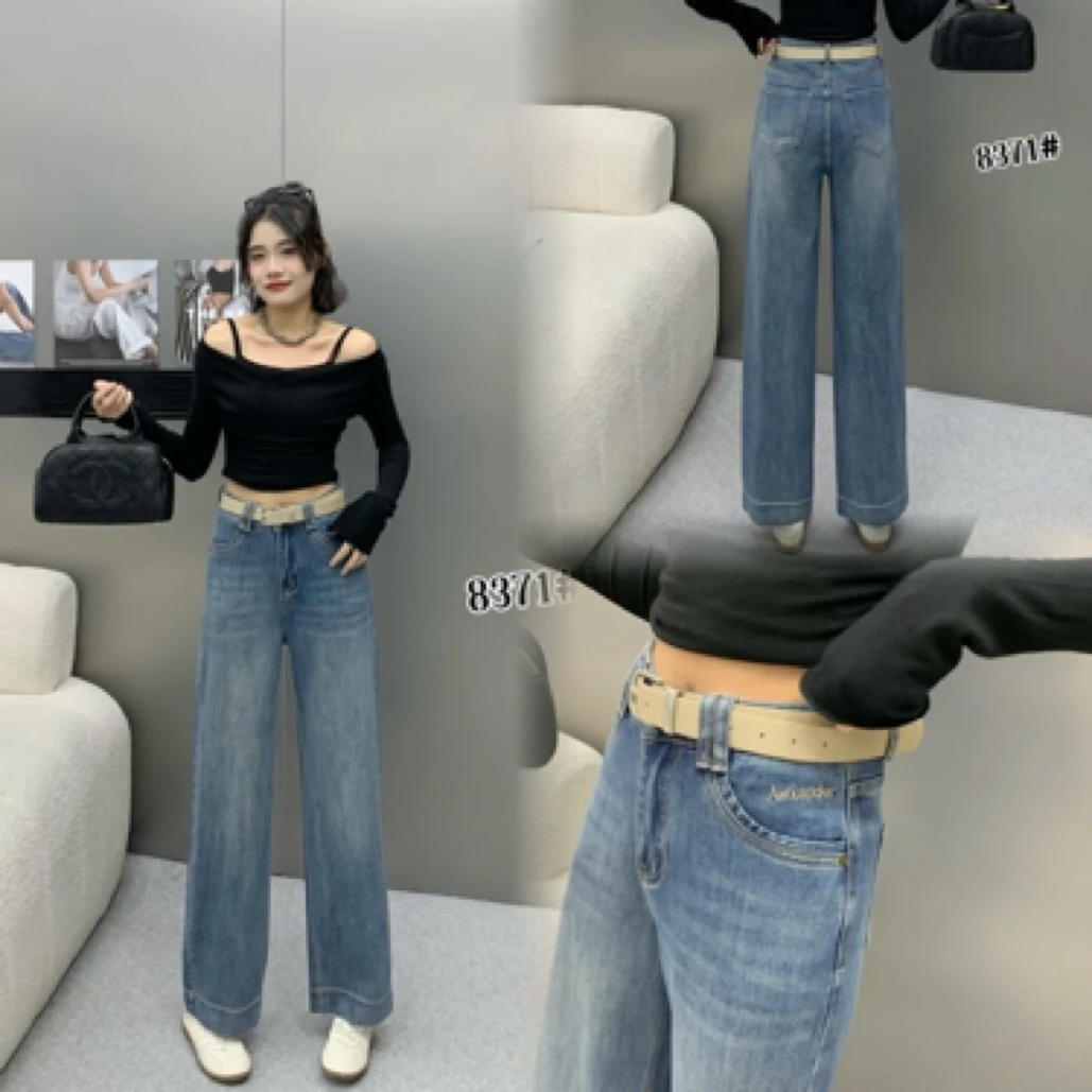 女牛仔阔腿直筒时尚百搭休闲裤春秋款