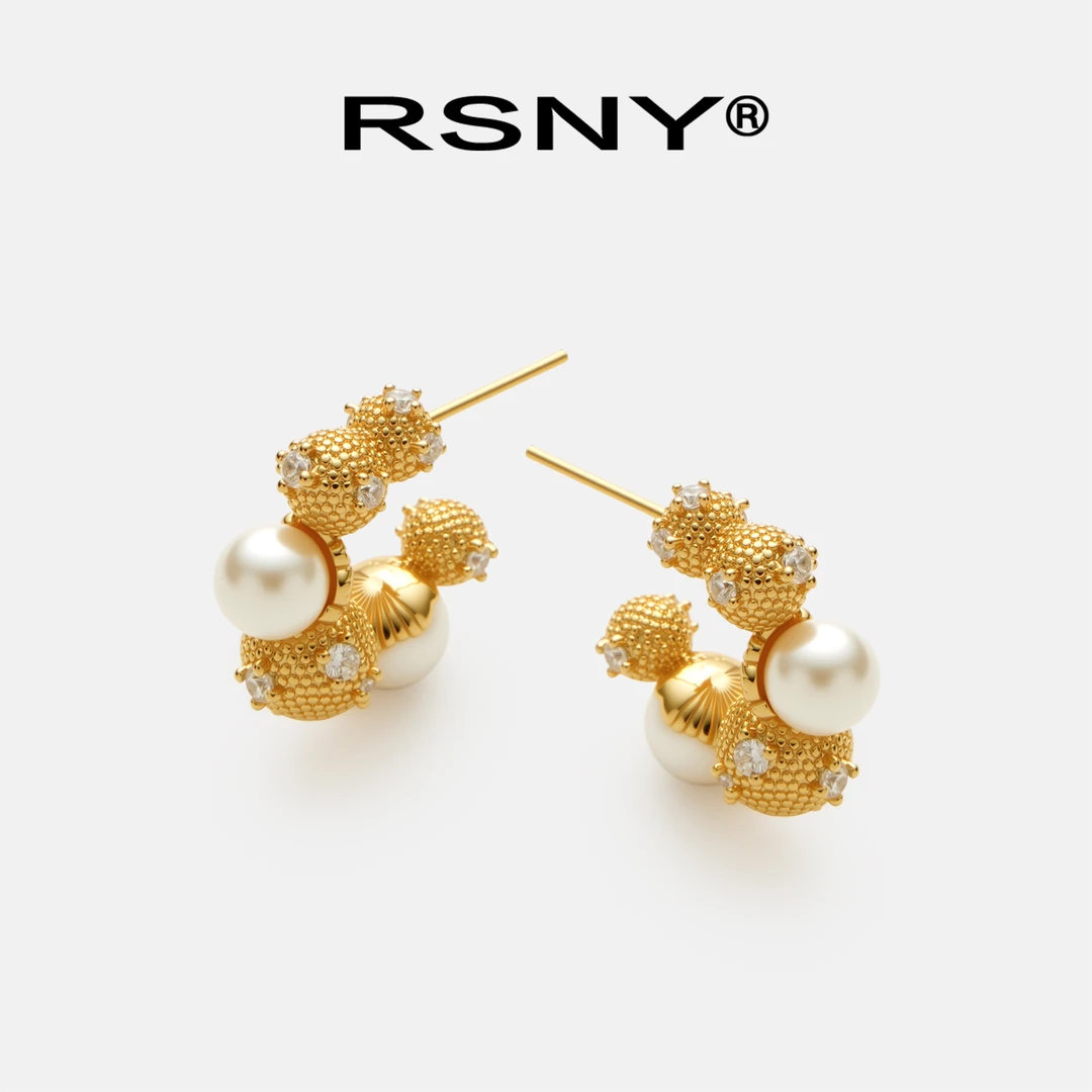 铜合金仿珍珠耳饰 [新品]RSNY贝珠球球造型耳环简约风2025新款