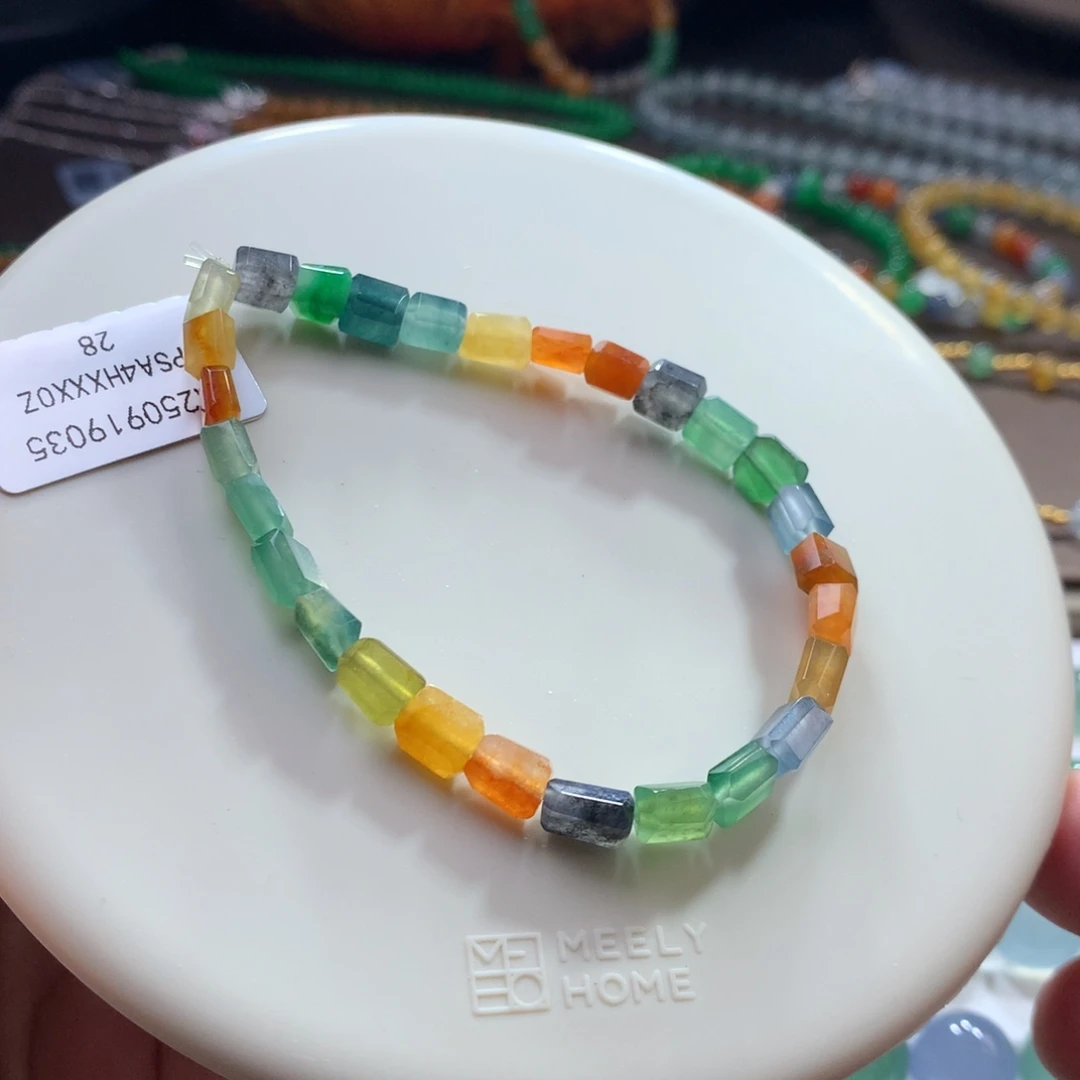 未镶嵌手链翡翠冰浓彩多巴胺彩虹色方糖手链