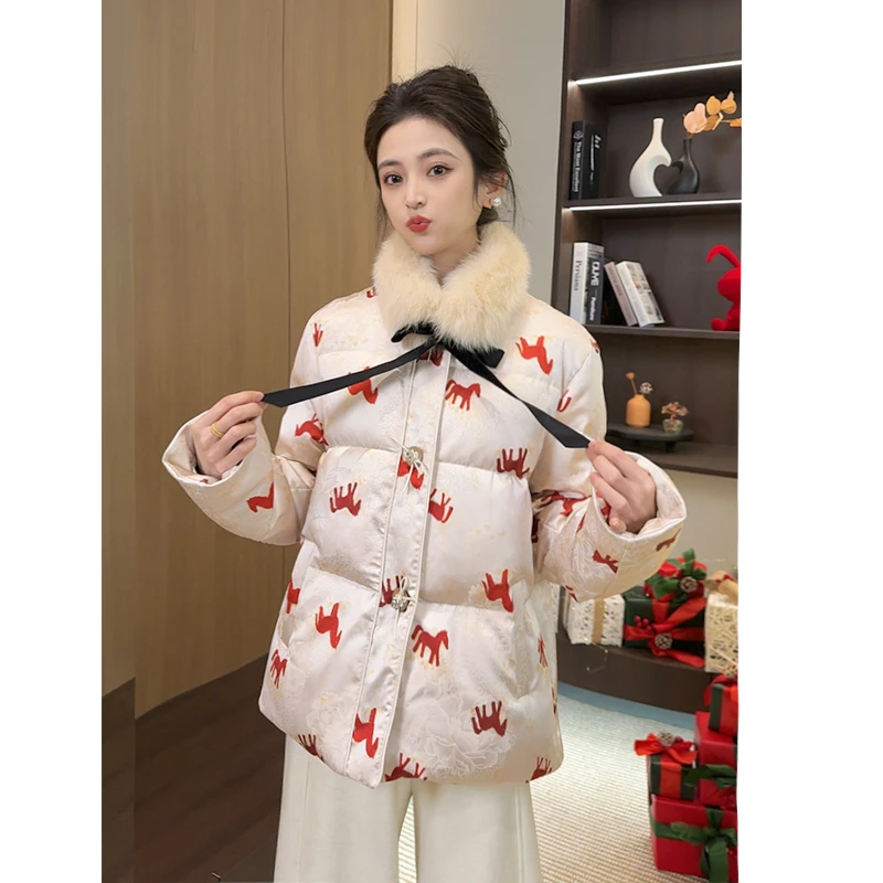 m~冬日暖阳~中国风~轻盈蓬松绗缝保暖白鹅绒羽绒服外套