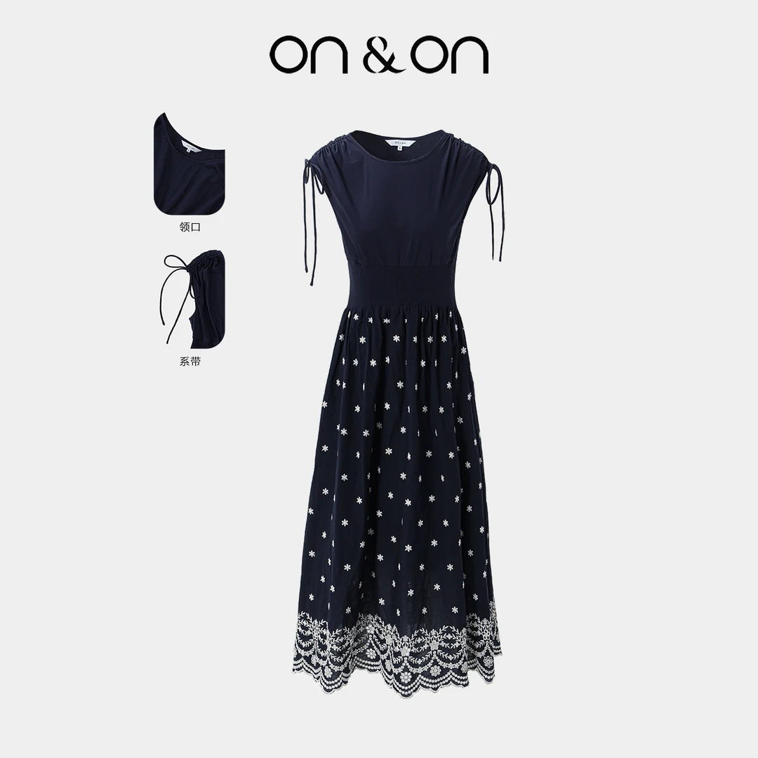ON&ON/安乃安夏季新款韩系亲肤收腰手工刺绣连衣裙-N5SA1637023