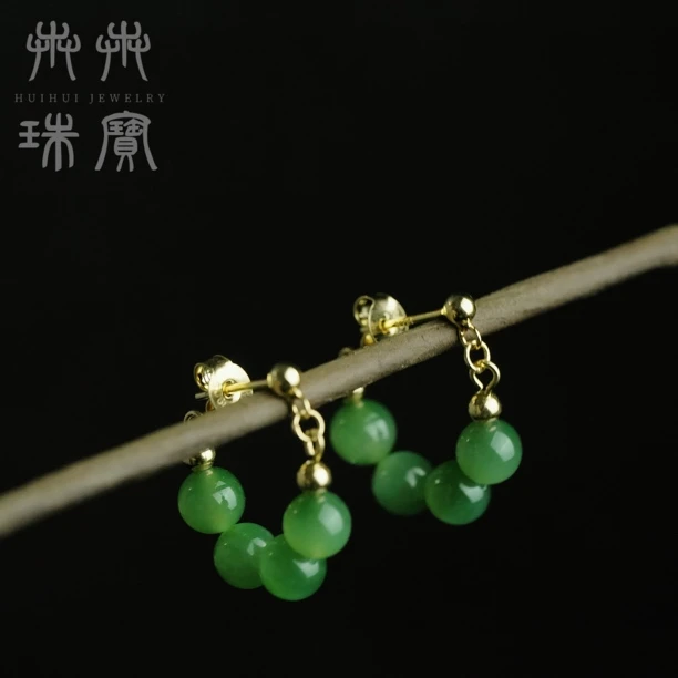【亦欢】天然和田玉碧玉耳环苹果绿阳绿碧玉耳环气质款
