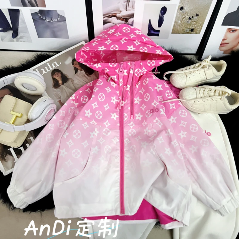 〖ANDI〗安迪订制秋季新款女童韩版渐变色双拉链连帽外套4777