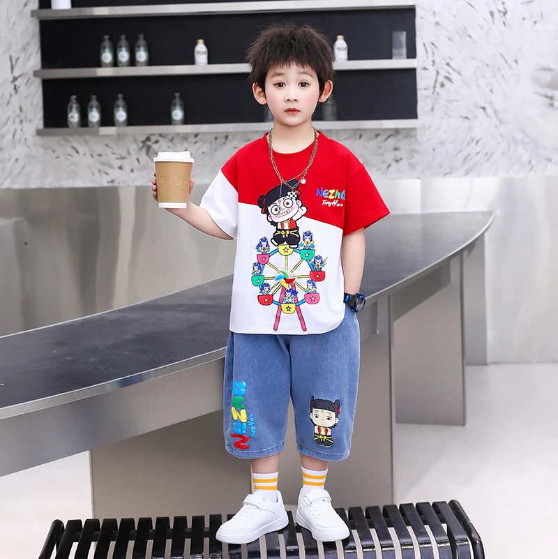 哪吒衣服儿童服装2025新款夏季短袖痞帅休闲男童套装两件套潮酷