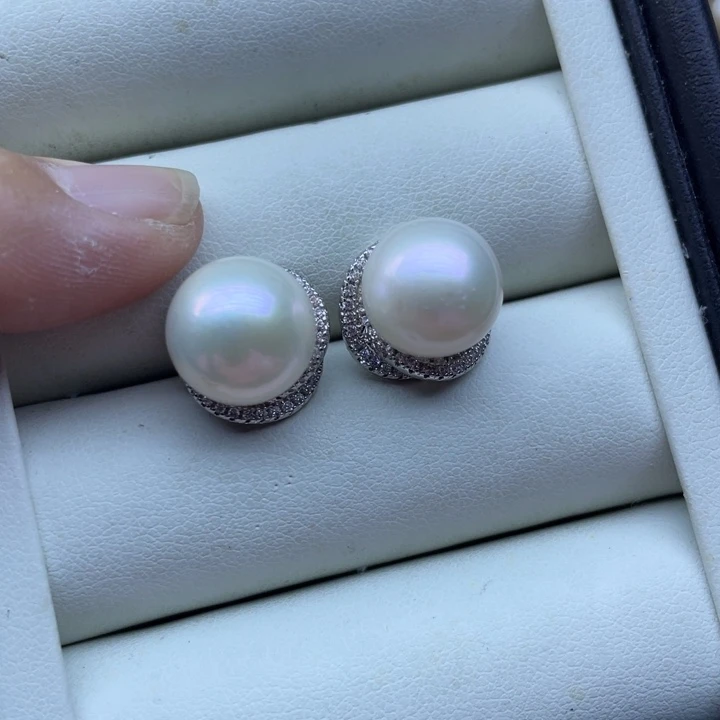 淡水珍珠耳饰银S925镶嵌
