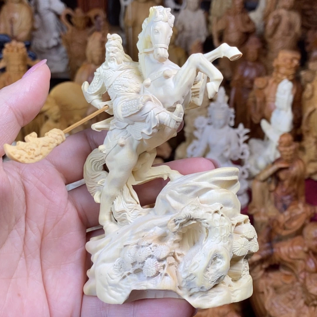 遇***风木黄杨木12骑马关公微瑕