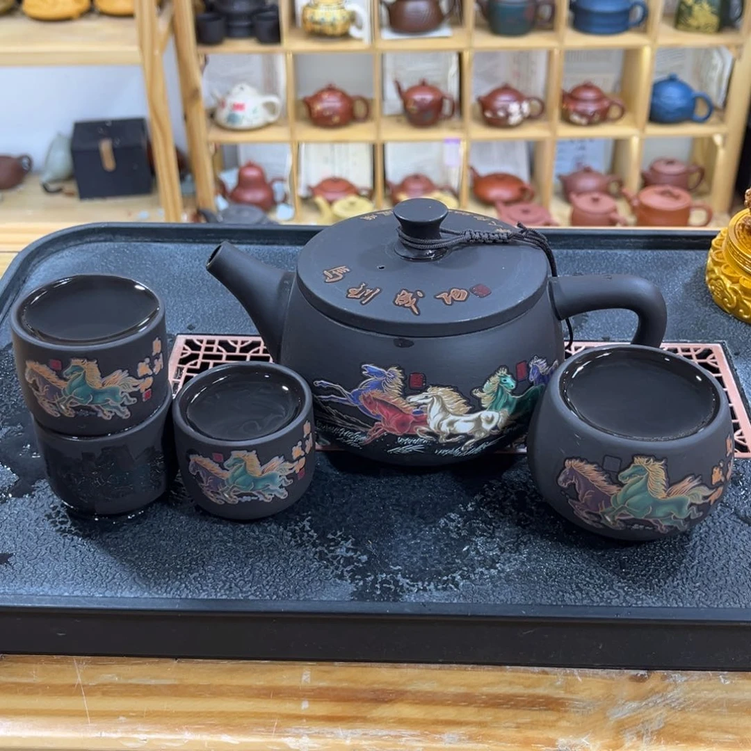 紫砂茶案八骏马450ml（一壶四杯）