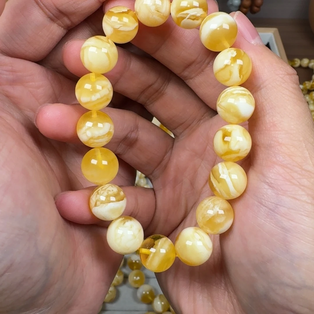 蜜蜡未镶嵌裸石12金瓷白溶洞妖高货17克