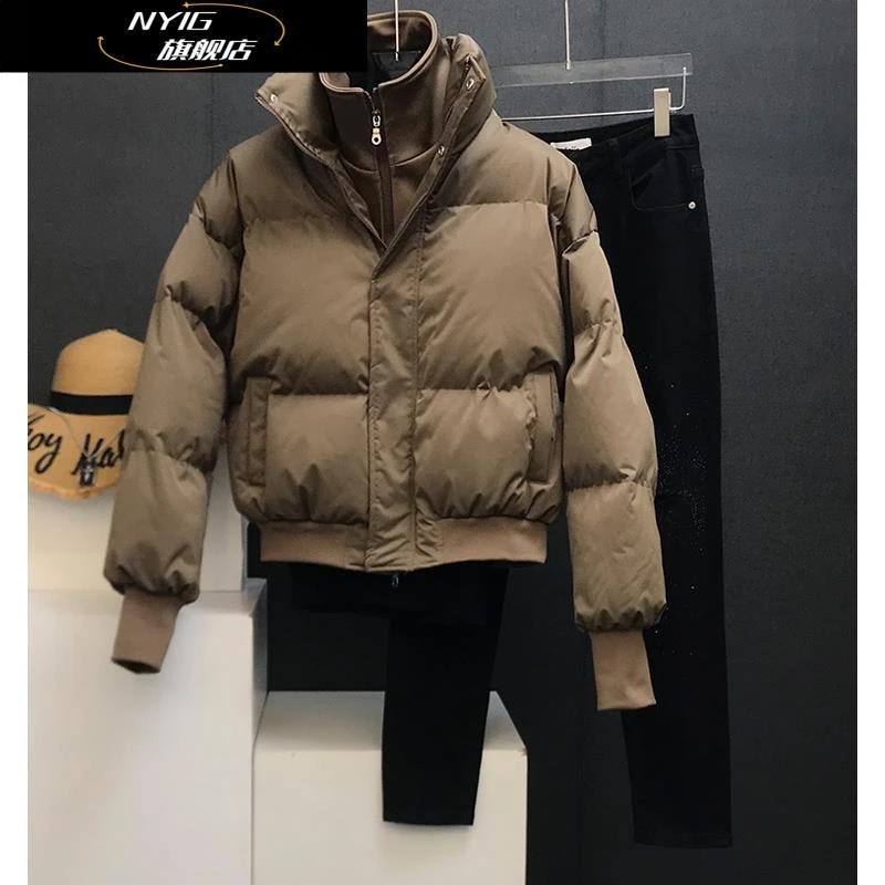 NYIG假两件立领短款外套男装宽松新款冬季加厚面包服休闲保暖棉衣