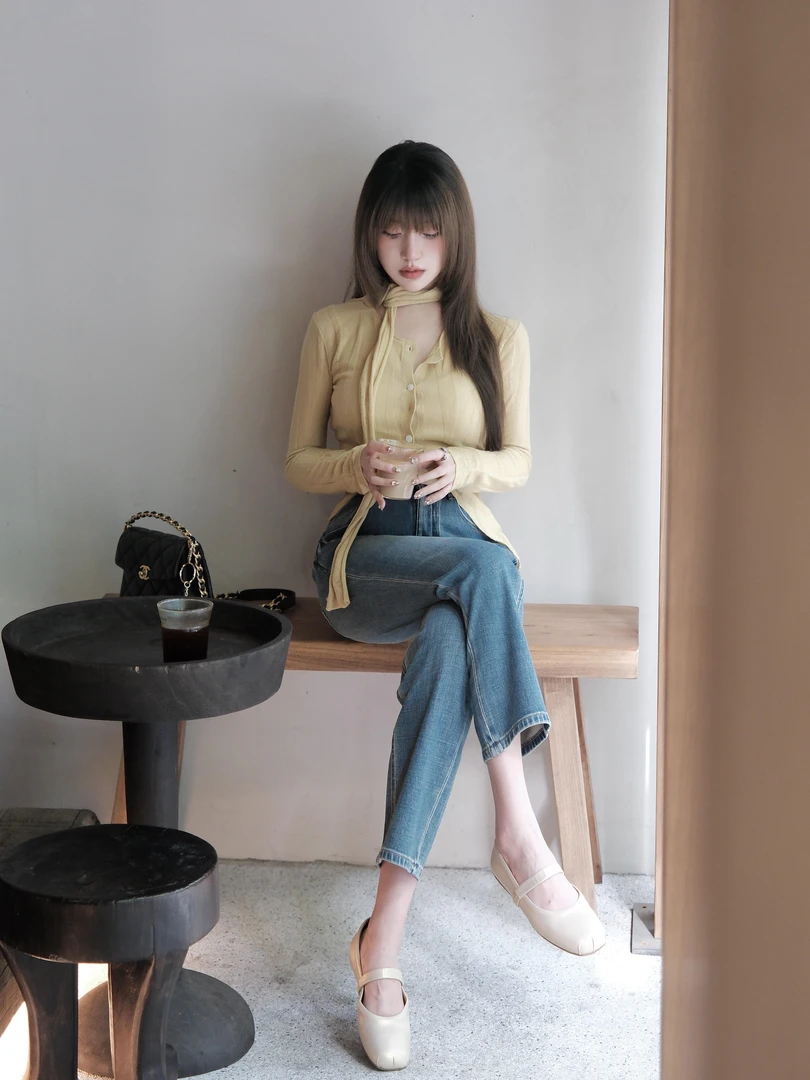 独特漂亮初秋衣服韩系慵懒风上衣休闲牛仔裤气质女装套装高级感