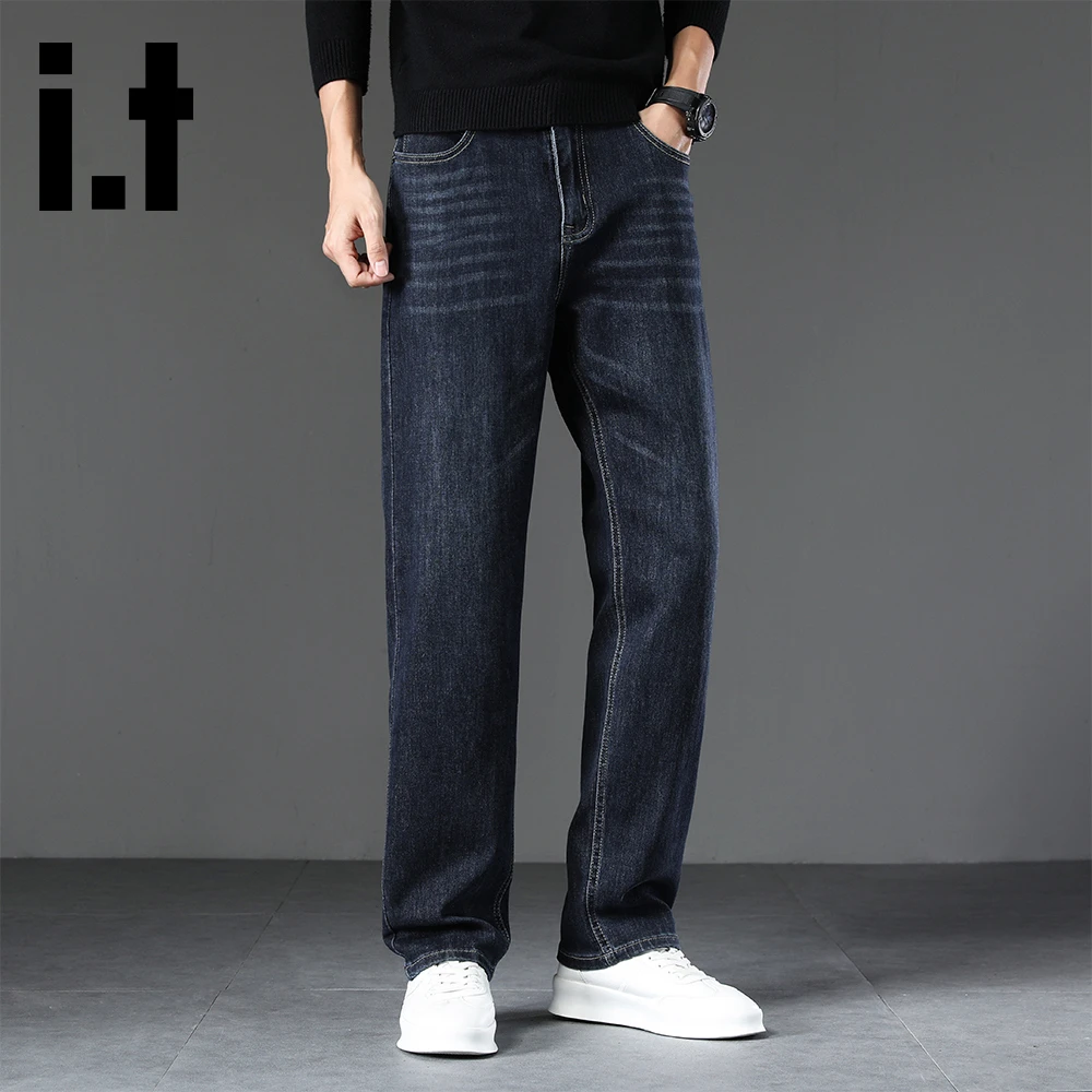 it:CHOCOOLATE2025秋冬蓝灰色修身直筒牛仔裤男士水洗复古长裤子