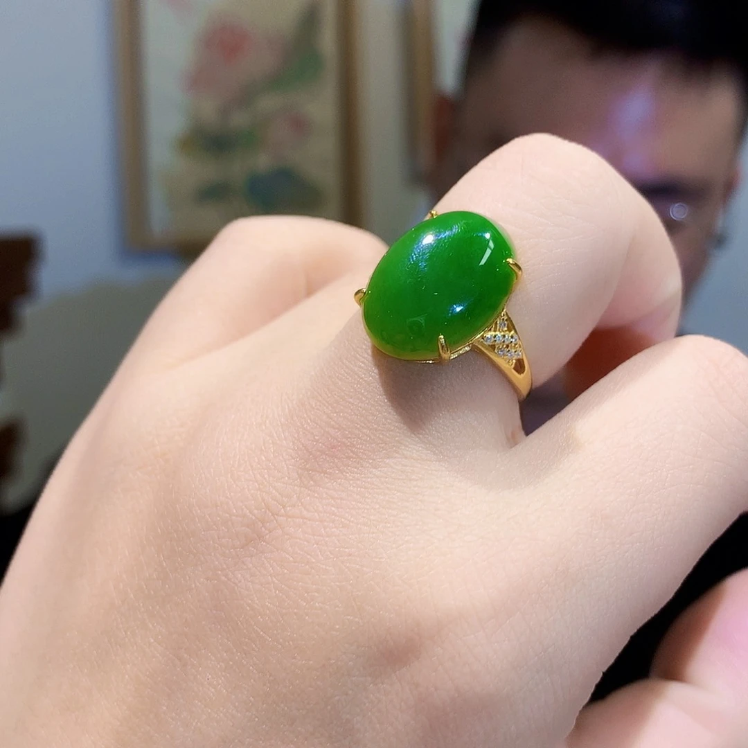 和田玉（碧玉）戒指银S925镀金镶嵌