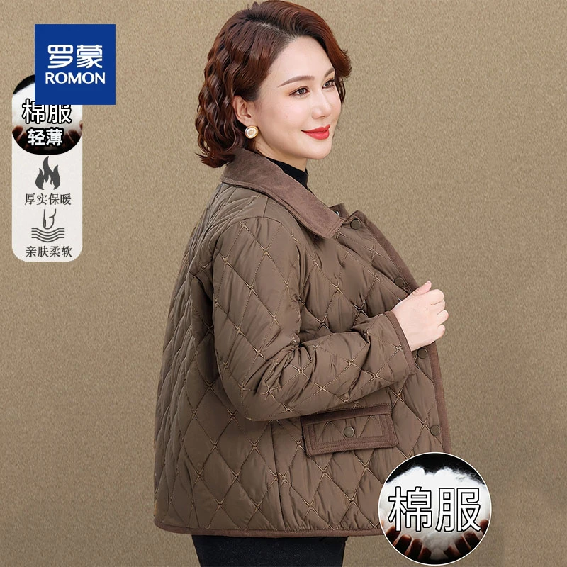 罗蒙妈妈冬装新款轻薄外套洋气中老年女士秋冬棉服小个子短款棉衣