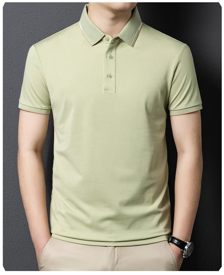 冰丝短袖t恤男士2025夏季新款翻领丝光棉纯色polo衫
