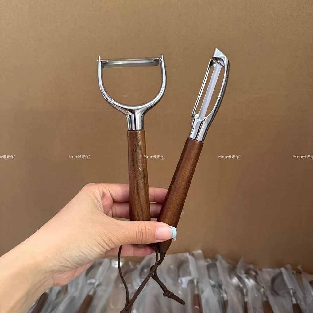 米诺家多功能不锈钢胡桃木削皮刀削皮器家用去皮刮皮刀刨子家用