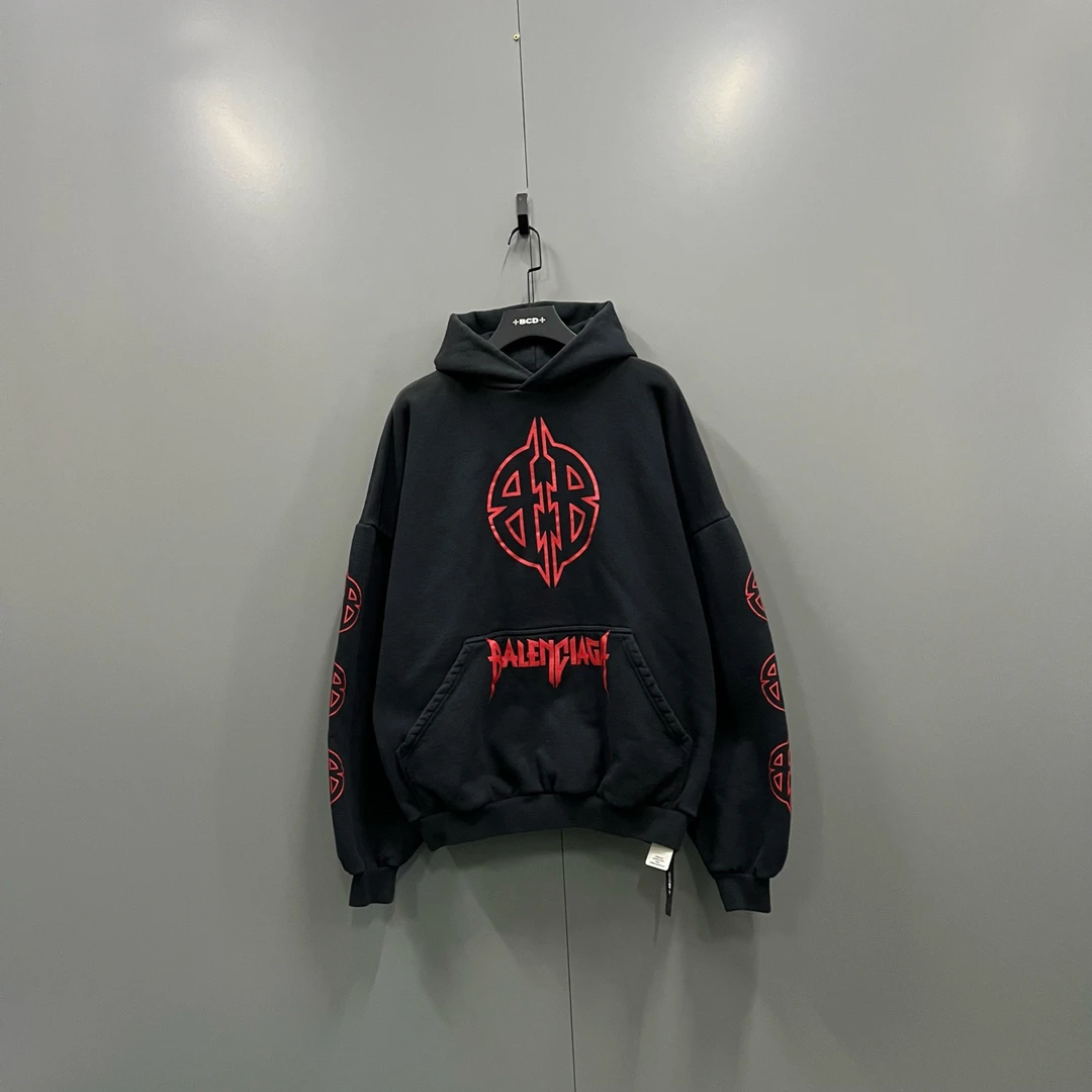 99新 Balenciaga/巴黎世家 ab85 017743 做旧BB印花帽衫 2码