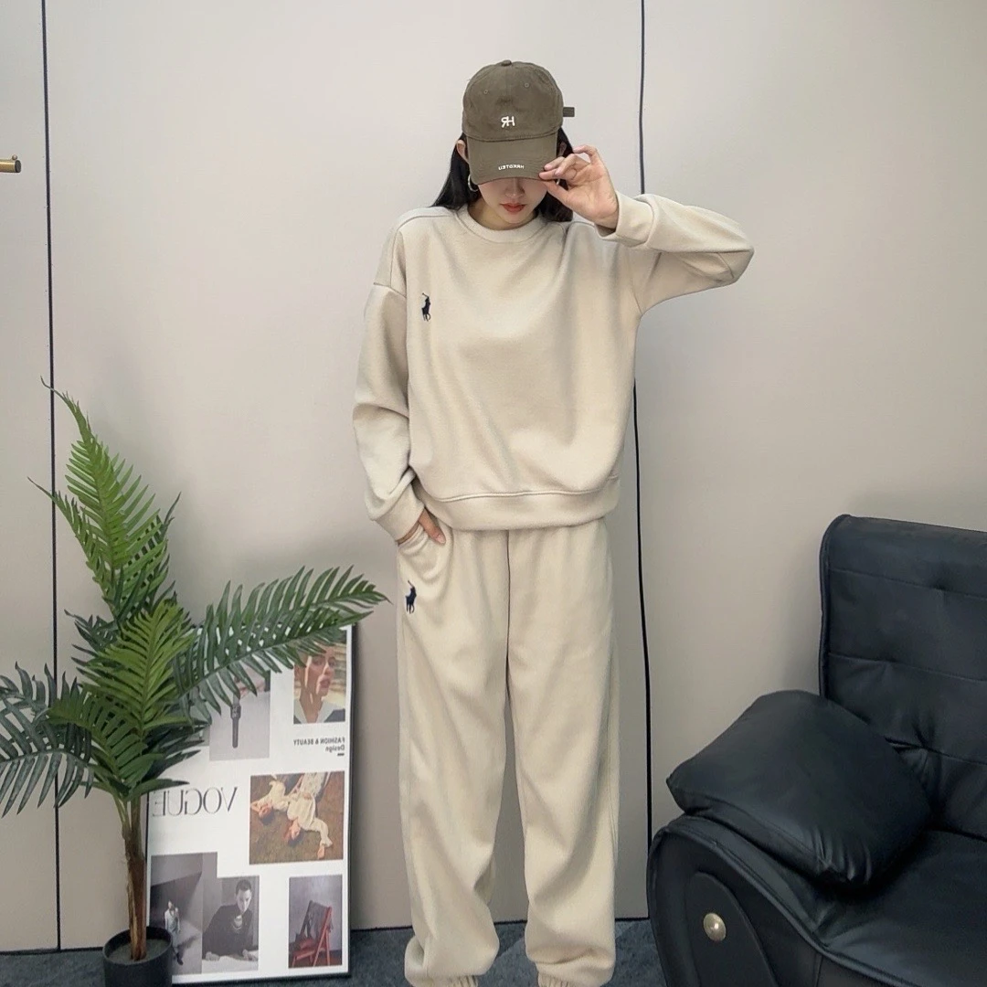 2025秋季套头常规款圆领运动套装高腰刺绣长袖长裤休闲韩版时尚