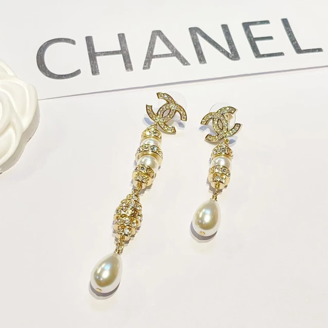 99新 Chanel/香奈儿 中古珍珠双C长短耳钉/MJ53105
