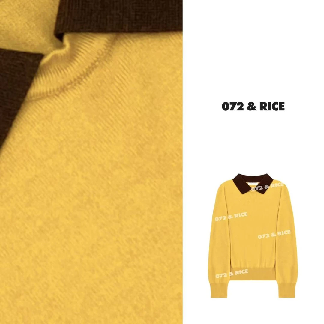 072 & RICE【银杏】绵羊毛 秋季休闲翻领撞色长袖针织衫 32LE072