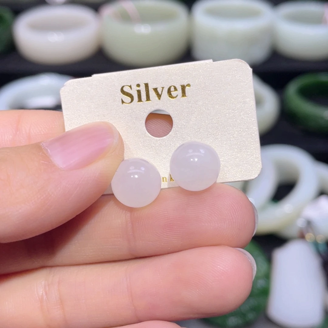 和田玉银S925镶嵌耳饰