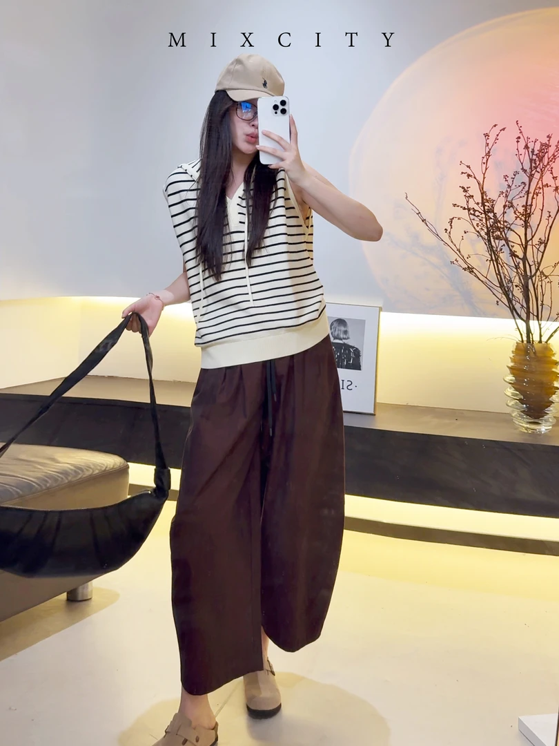 【亚楠本楠】独立派◆经典学院风撞色条纹连帽针织衫4672