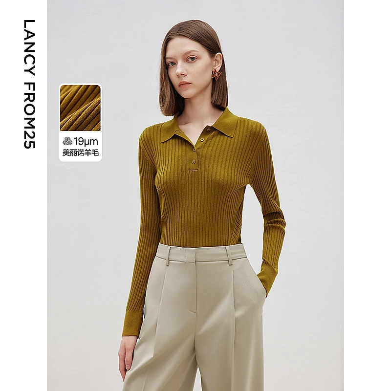 R020【赵老板】朗姿法式纯羊毛高级感内搭修身气质毛针织衫打底衫