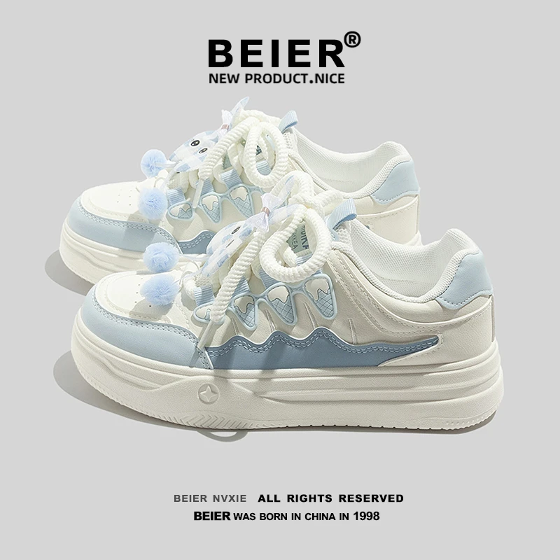 BEIER小众复古板鞋女款2025春季新款设计运动休闲百搭小白鞋3812