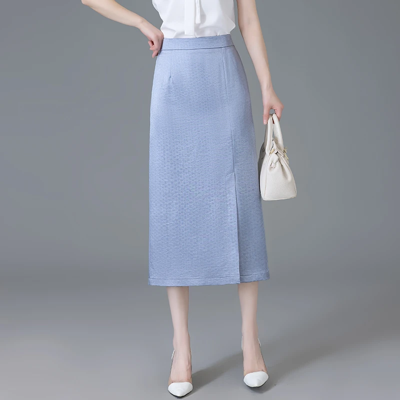 醋酸缎面半身裙女夏季2025新款高腰显瘦Aa字中长款一步直筒包臀裙