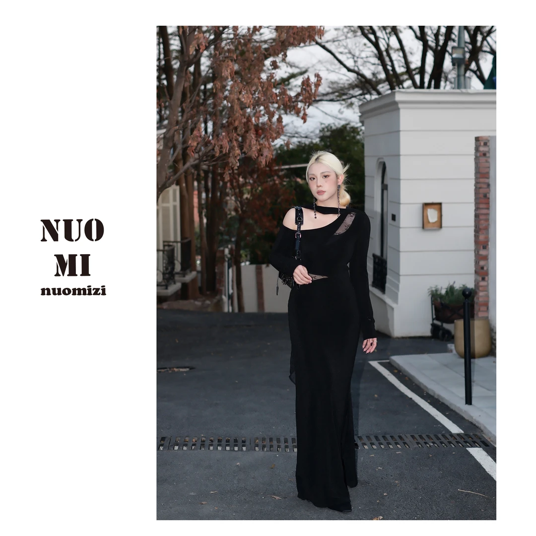 ZOZ糯米子[缪斯女神]露肩长袖收腰2025早春新款连衣裙裙子女装