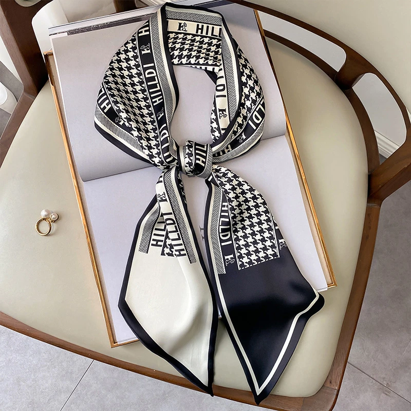 千鸟格丝巾女小长条春秋百搭搭西装衬衣装饰小领巾绑发发带包带潮