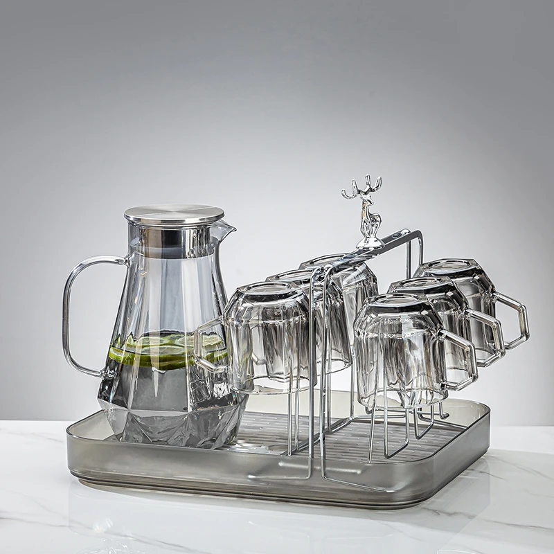 【9件套】网红欧式轻奢钻石六角杯家用喝水杯水壶玻璃杯水具套装