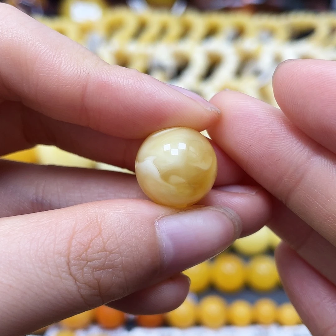 未镶嵌蜜蜡裸石圆珠14.7mm瑕