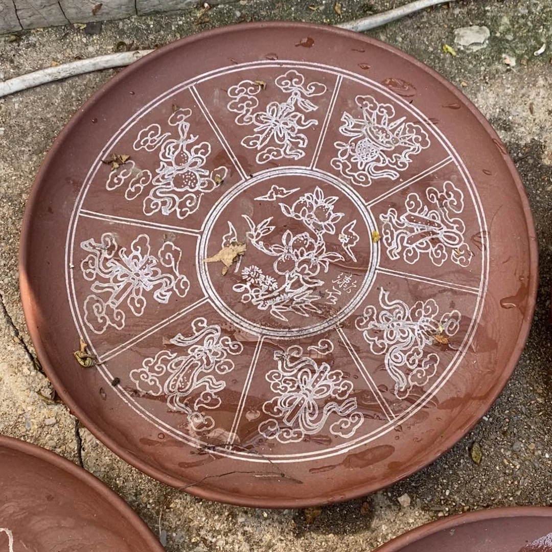 紫砂茶壶暗八仙紫砂盘24-25cm