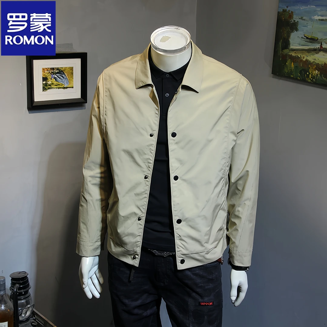 Romon/罗蒙春秋新款夹克男士帅气百搭上衣轻熟风商务休闲翻领外套