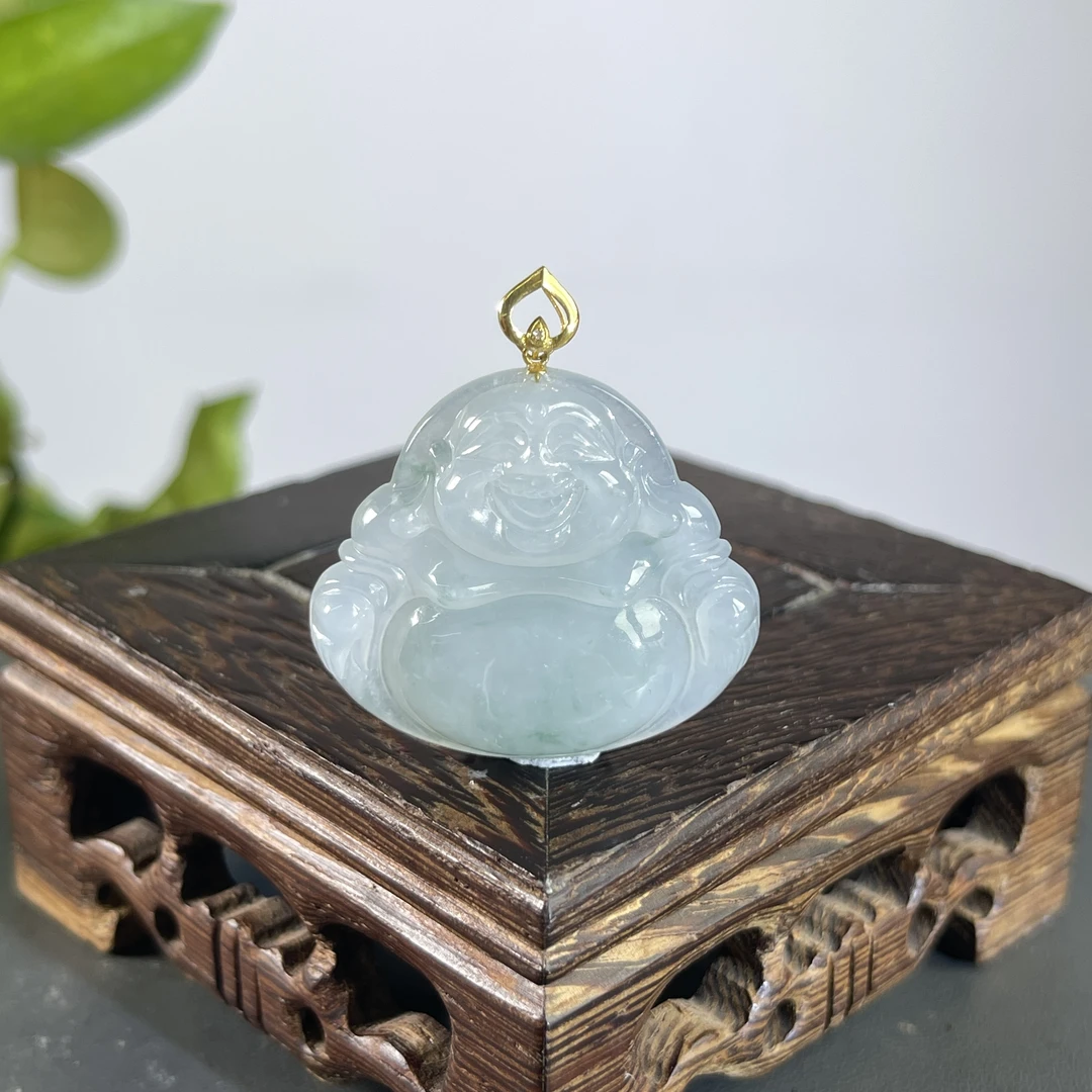 JTB14-109 天然缅甸A货翡翠  18K扣头佛公