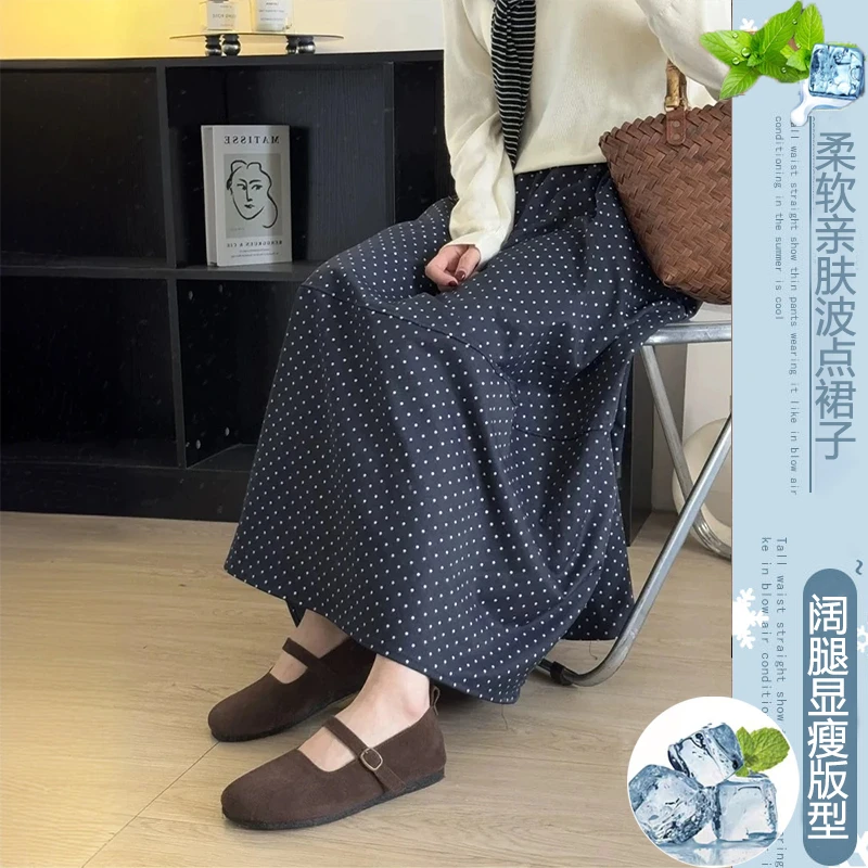 复古波点半身裙女2025夏季大码高腰显瘦a字大码百搭中长款裙子