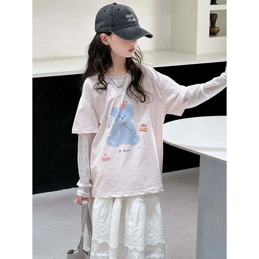 【清货】2025夏可爱生日小熊防晒蕾丝半袖T恤(100%棉) D321 321 X