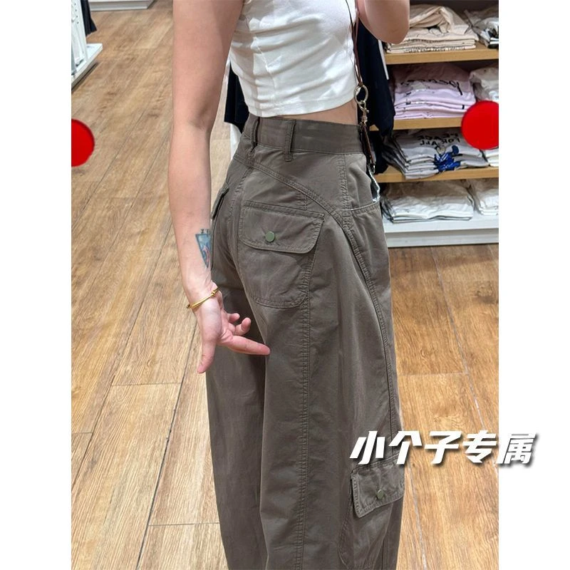 145小个子美式复古直筒工装牛仔裤女高腰宽松休闲弯刀阔腿长裤潮