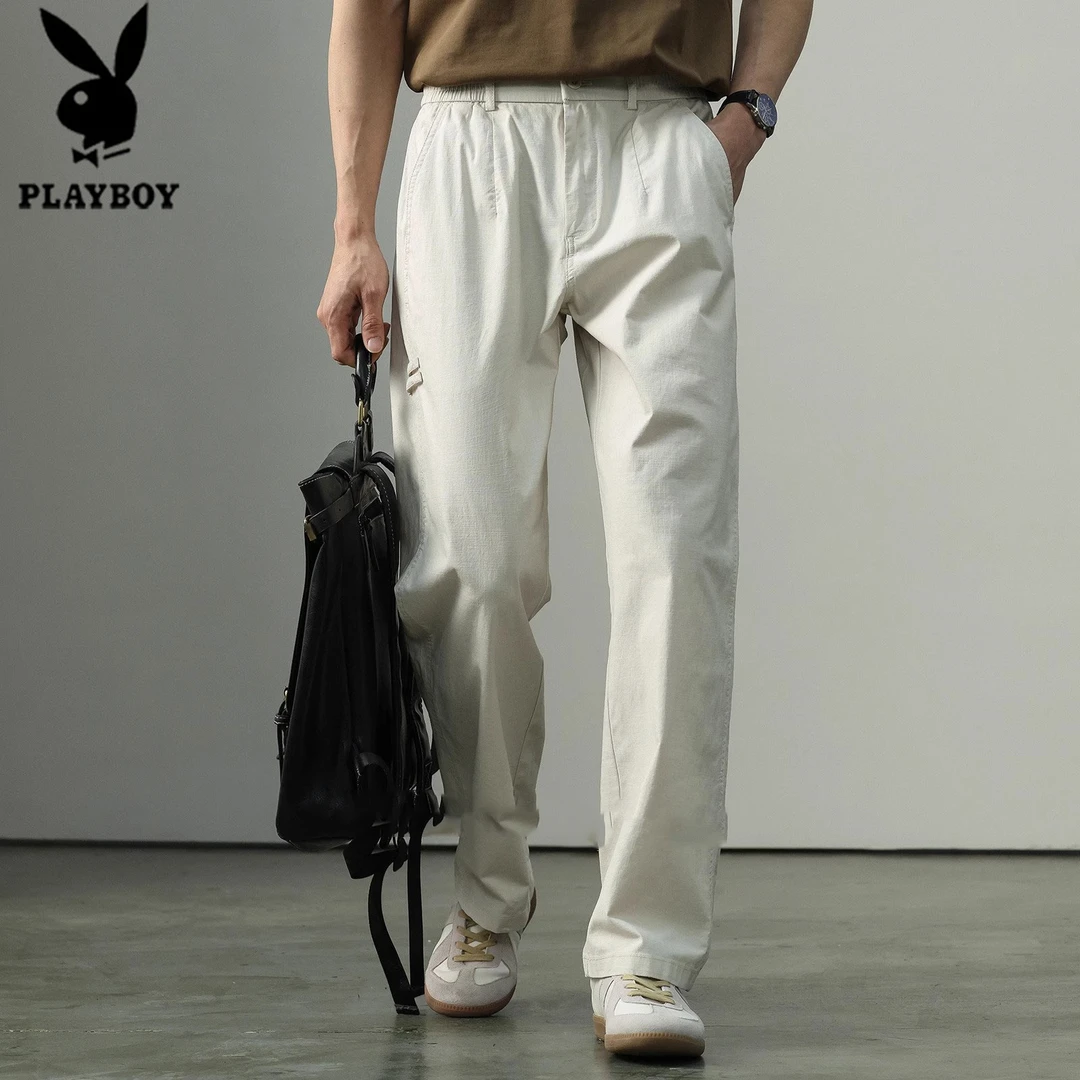 花花公子轻熟美式直筒休闲裤男士夏季百搭通勤宽松春秋阔腿长裤