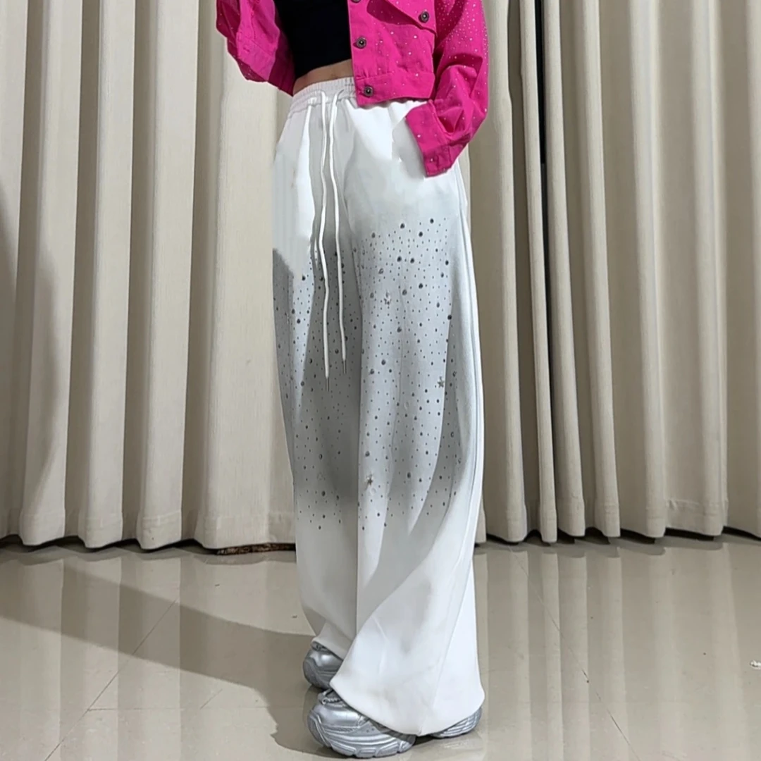 老师推荐2558款烫钻渐变阔腿裤显瘦超美弯刀裤休闲裤广场舞曳步舞