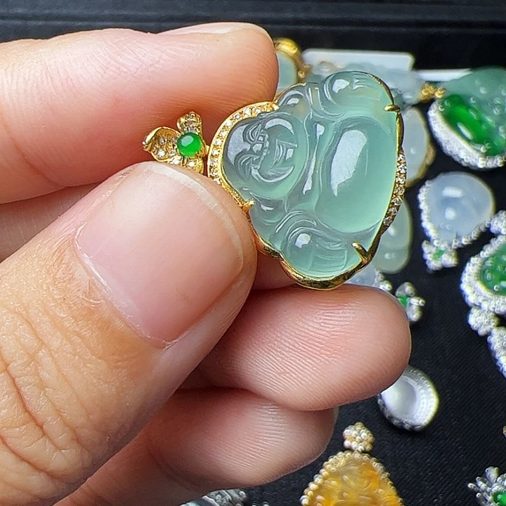 翡翠18K金镶嵌吊坠(不含链)翡翠