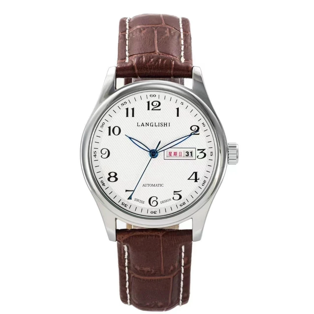 【专柜宠粉】男士白面商务棕皮茶色底蓝针手表经典夜光腕表LL007