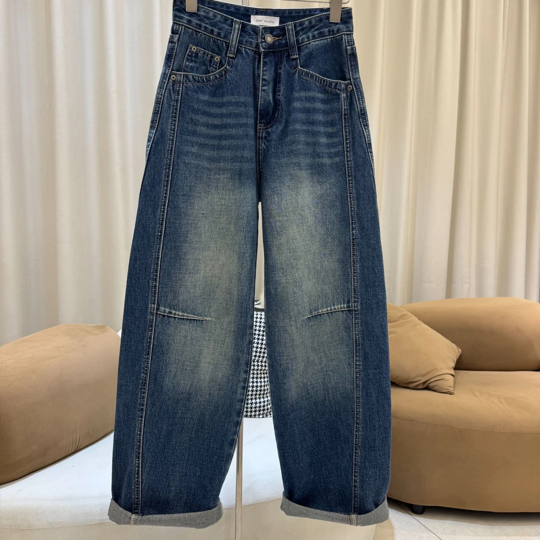 zaw大码牛仔裤女早春新款胖mm梨形身材显瘦裤子老爹裤