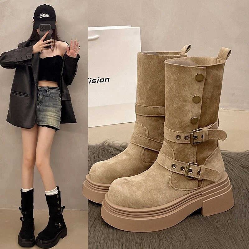 时尚小个子甜酷女2025新款复古英伦风厚底马丁靴女款Q