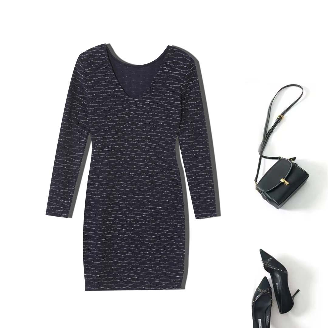 【特价】时尚欧美风V领设计感修身女连衣裙夏季连衣裙中长款6D963