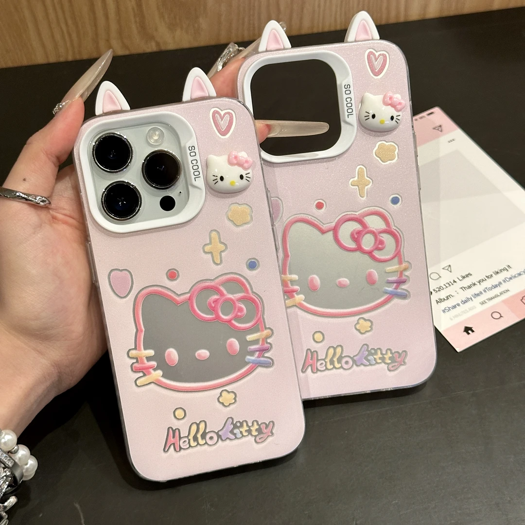 彩色kitty猫耳朵适用苹果16手机壳iPhone华为P70vivoppo小米15女
